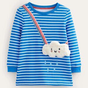 Boden Girls Appliqué Pocket Tunic Blue/Ivory (7-8y)